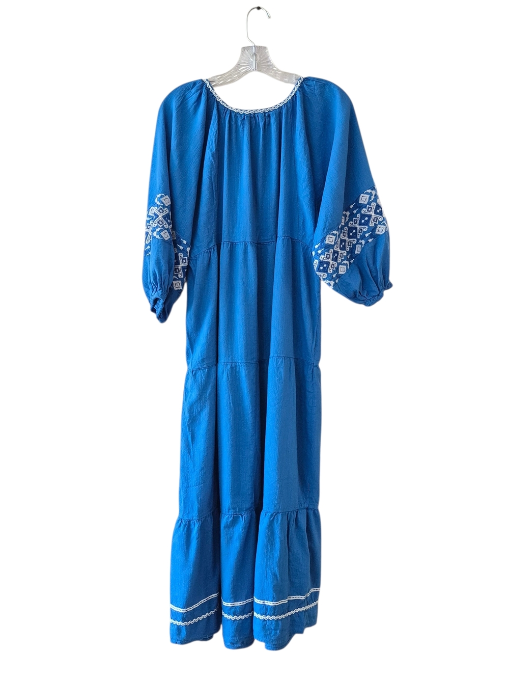 ​ZARA Maxi Dress Large Blue Embroidered Tiered Boho Peasant Festival Summer - Picture 2 of 9
